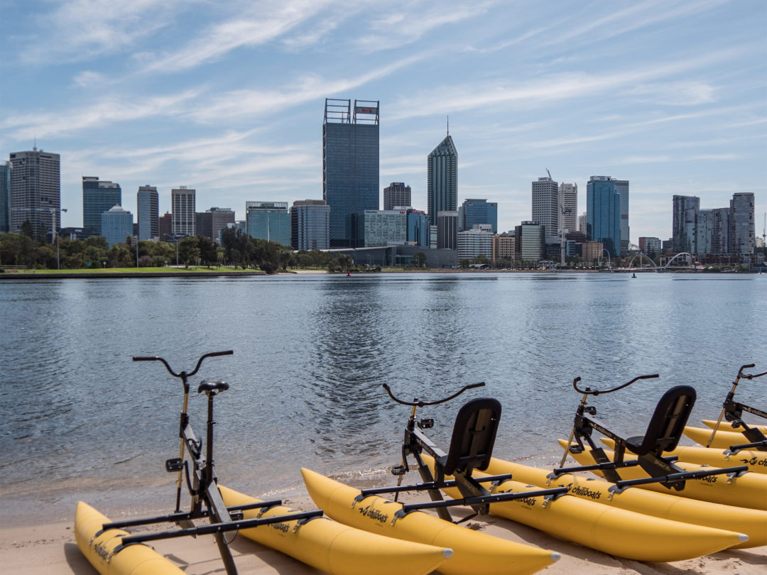 Perth skyline views from the Swan River - Perth Waterbike Co